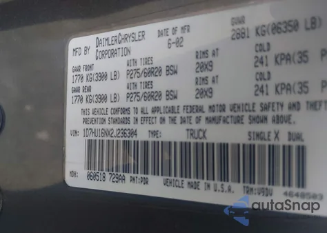 2002 Dodge Ram 1500 St from USA, damaged, VIN 1D7HU16NX2J236304